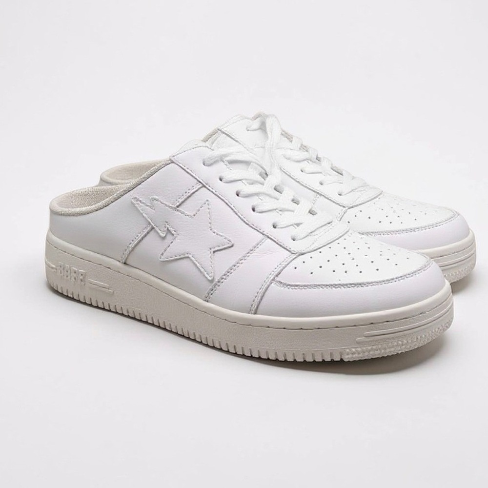 BAPE STA Mule Sneakers Size 12 White Leather Bapesta Slip On Authentic